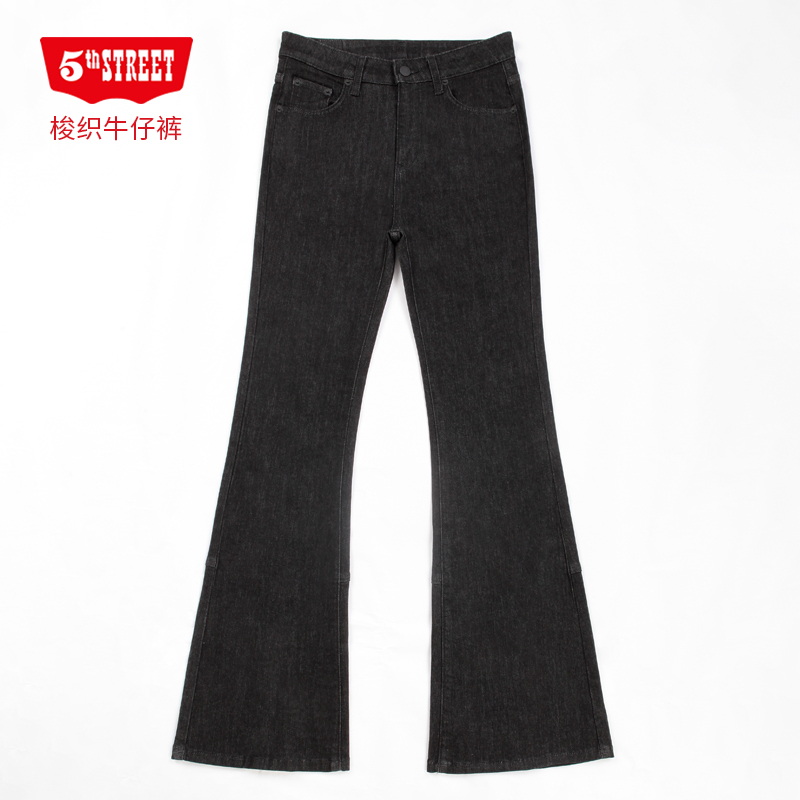 第五街5th street女装中腰弹力后开叉微喇叭牛仔裤615325-241M4