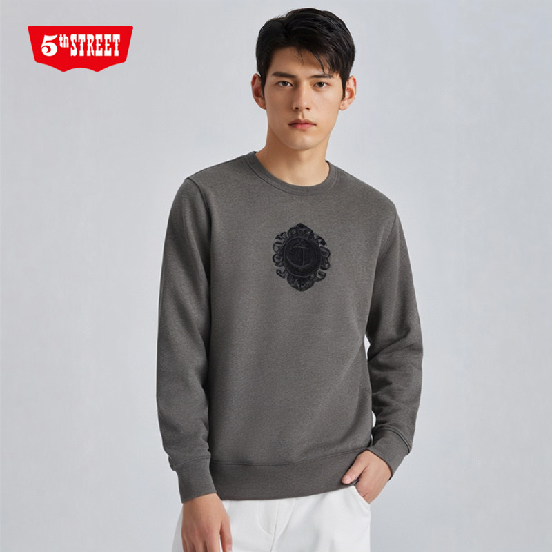 第五街爱洛革秋冬季男装圆领休闲卫衣长袖套头衫961113-193A0