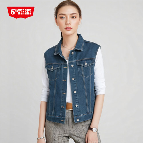 第五街百搭常规牛仔印花马甲