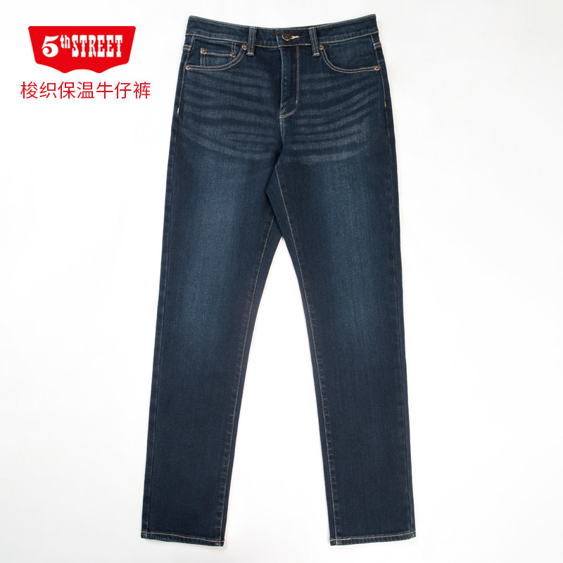 第五街5th street男装加厚磨毛中腰小直筒牛仔裤615172-244M0