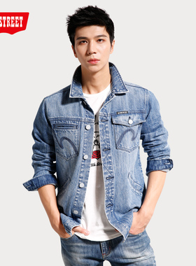 第五街春秋新款修身潮流复古多袋男装牛仔夹克外套050503-191A0