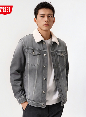 第五街5th street男装时尚复古加绒保暖毛领牛仔夹克652511-244