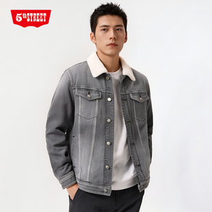 复古加绒保暖毛领牛仔夹克652511 时尚 244 street男装 第五街5th