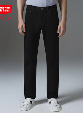 第五街5th street秋季男装宽松中直筒休闲黑色牛仔裤215033-243