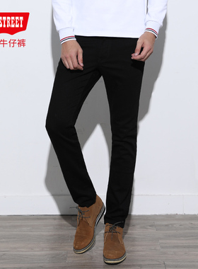 第五街春季新款男装修身小直筒牛仔裤微弹中腰长裤115116-193M0