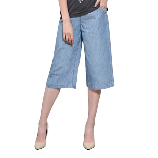 第五街中腰棉麻舒适阔腿七分裤夏季女装薄款牛仔裤007086-172