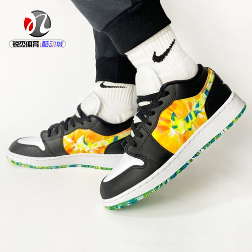 耐克NikeAJ1黑绿橙扎染篮球鞋