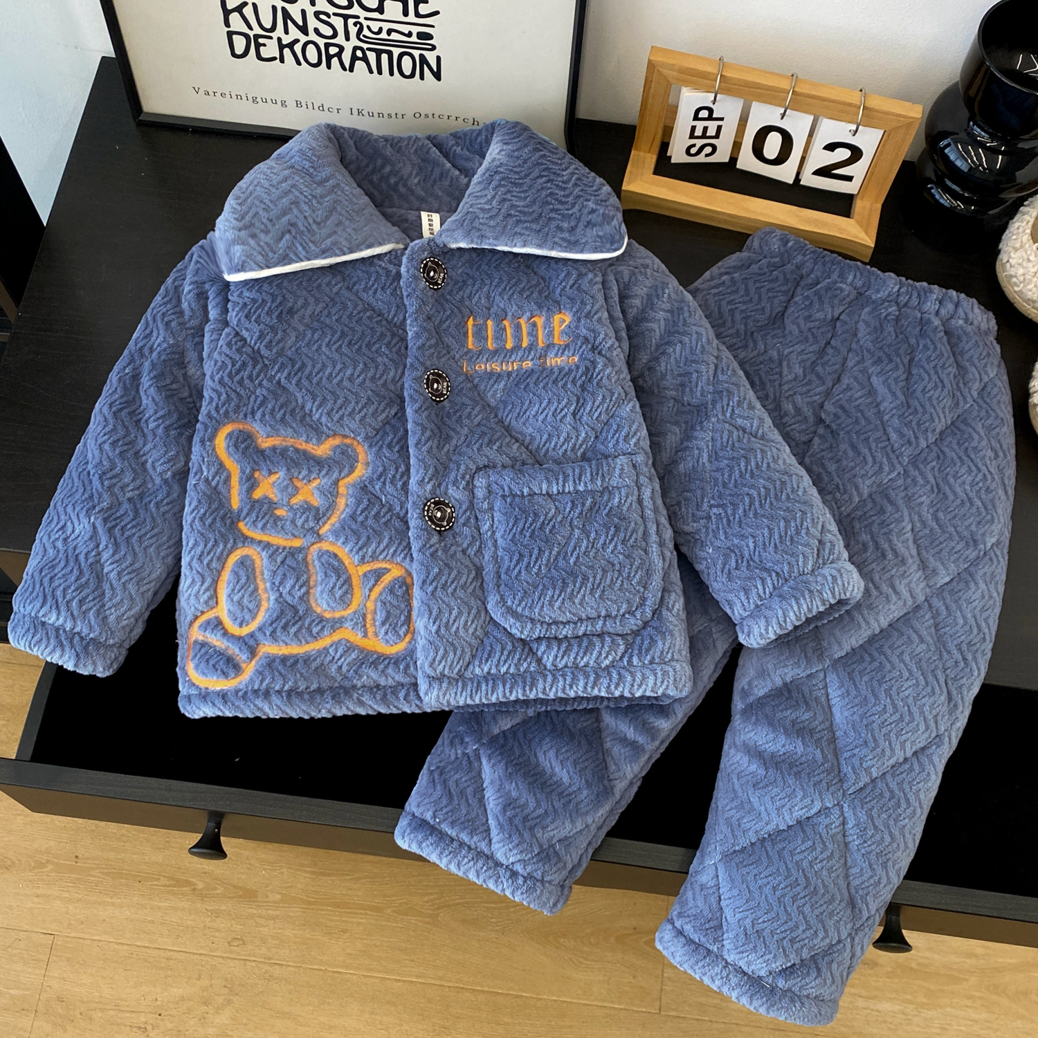 儿童睡衣冬季三层加绒夹棉法兰绒