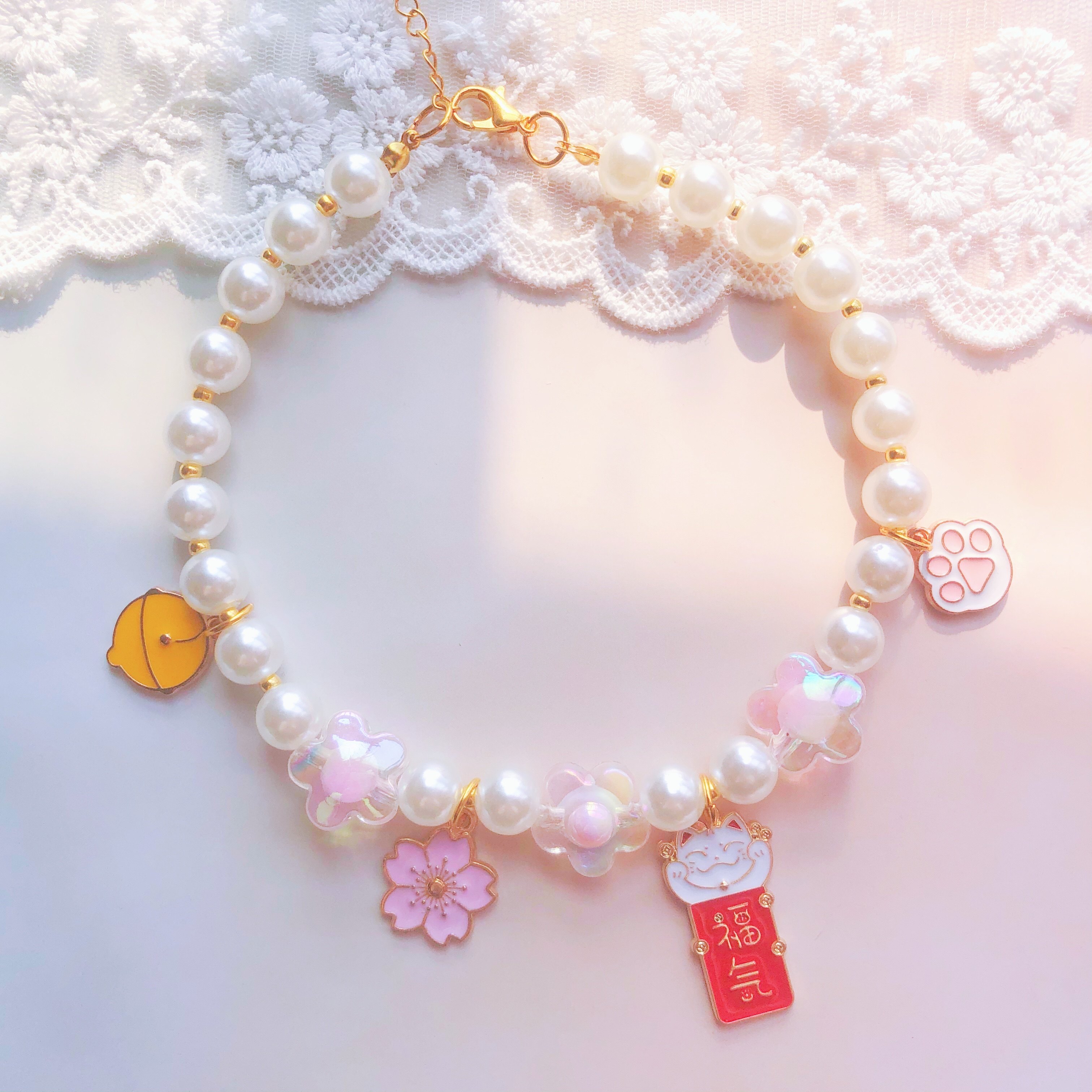 七只猫宠物猫咪珍珠项链中小型狗狗手工串珠个性项圈可爱拍照吊坠