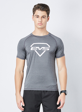 EVS紧身健身衣男 速干高弹运动短袖跑步上衣 灰色健身房T恤训练服