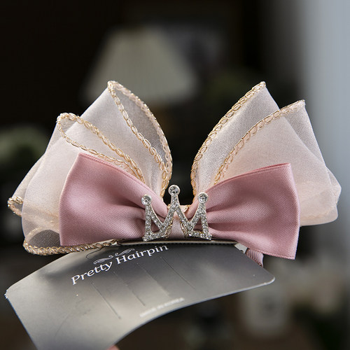 韩版女童发夹立体蝴蝶结皇冠压夹
