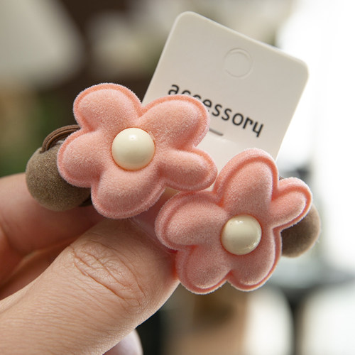 韩版儿童发绳可爱植绒小花马尾皮筋小女孩双头绕头花学生扎发头绳