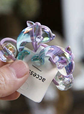 儿童发绳可爱渐变海豚马尾皮筋小女孩头花双头绕扎发皮筋高弹力