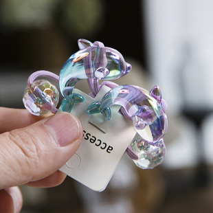 儿童发绳可爱渐变海豚马尾皮筋小女孩头花双头绕扎发皮筋高弹力