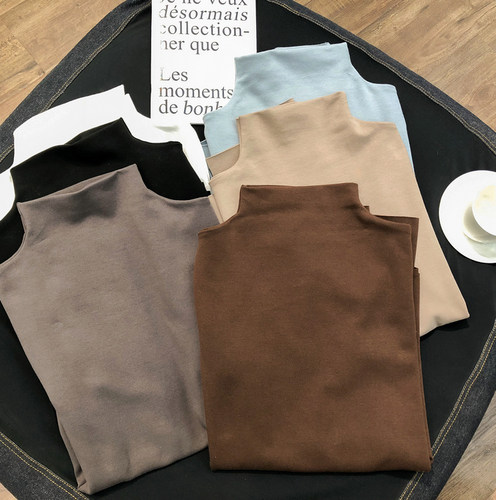 基础款磨毛半高领打底衫加厚长袖