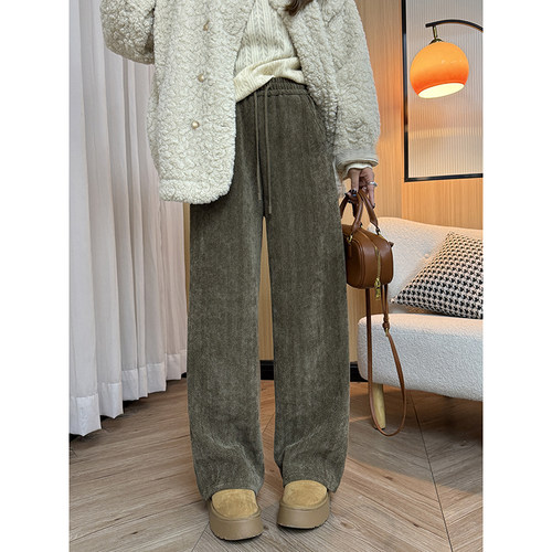 【暖乎乎】雪尼尔人字纹加绒加厚直筒裤女冬季新款宽松显瘦休闲裤