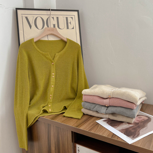 【左岸慢调】双纱羊毛开衫女韩版百搭显瘦纯色气质设计感洋气毛衣
