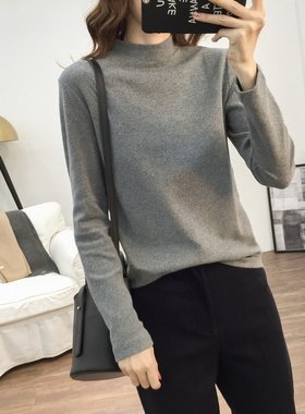 秋冬韩版百搭款磨毛半高领打底衫女发热内搭上衣修身显瘦长袖T恤