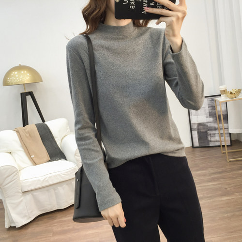 长袖简约适中纯色磨毛女百搭T