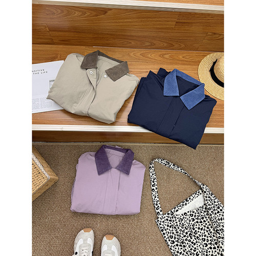 HJ|“淞紫”早春翻领拼接撞色休闲外套爆款春秋韩版设计感上衣女