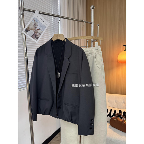 轻奢】设计感下摆褶皱时尚百搭西装外套女秋季韩版宽松显瘦小西服