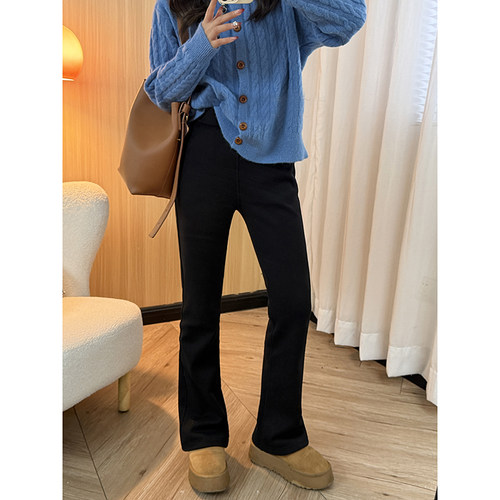 【小黑裤】巨显瘦高腰修身加绒微喇裤女冬季加厚显高休闲垂感裤子