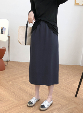 后开叉半身裙2024年秋季高腰a字包臀中长款不规则黑色垂感裙子女
