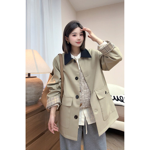 【巴顿庄园】韩版英伦风常规款风衣外套女 早春款慵懒宽松上衣