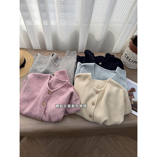 【芙拉小姐】新款针织开衫女韩系圆领单排扣宽松显瘦百搭毛衣外套