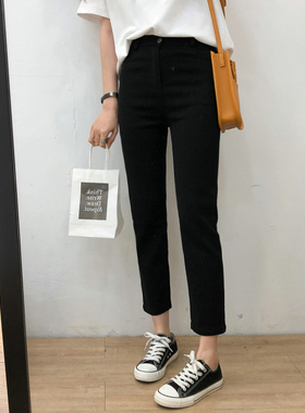 2024款大弹力高腰黑色外穿打底小黑裤女百搭九分显瘦休闲直筒裤子