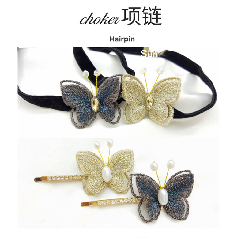 choker原创刺绣蝴蝶丝绒锁骨链