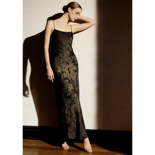 cicidream 泼墨晕染 浓淡疏密渐变 铜氨丝吊带修身连衣裙长裙