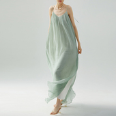 夏季 吊带超长裙 新品 cicidream 手染真丝淡灰绿简约 及地 可改短