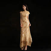 改良旗袍连衣裙 cicidream 手工车绣法蕾丝 手工斑驳染色