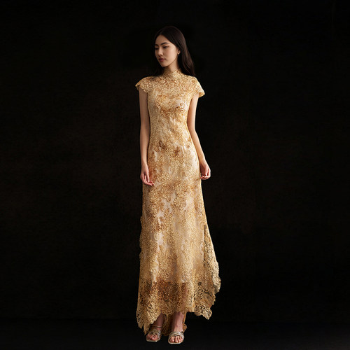 cicidream旗袍斑驳染色连衣裙
