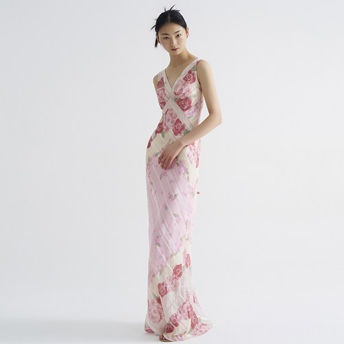 cicidream蔷薇粉色真丝连衣裙