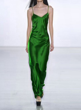 cicidream24年新款女神刚刚好的冰翠绿桑蚕真丝吊带连衣长裙