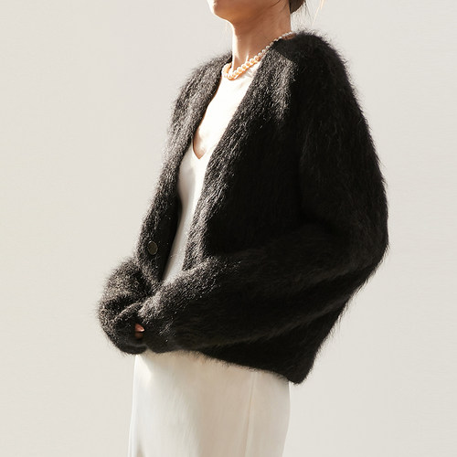 cicidream加厚黑色马海毛毛衣