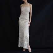 cicidream 全手工缝纫无痕包裹轻礼服 绣球花蕾丝连衣长裙