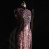 无省道 cicidream 长款 手工古法全手缝 法蕾旗袍连衣裙 紫金色