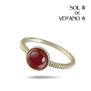 SOL DE VERANO蕃秀 佩蒂斯戒指高级简约精致纯银OL红玛瑙送女友