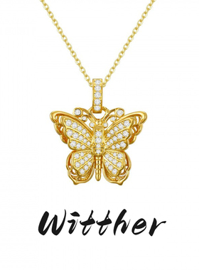 Witther原创古法轻奢满钻立体蝴蝶项链小众镂空雕刻锁骨链925银女