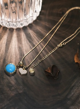 SOLDEVERANO蕃秀天然绿松石爱心项链复古法式小众设计锁骨链礼物