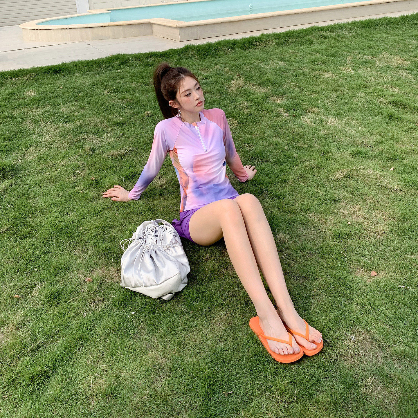 分体大码泳衣女胖mm200斤海边冲浪防晒长袖游泳衣微胖平角裤速干