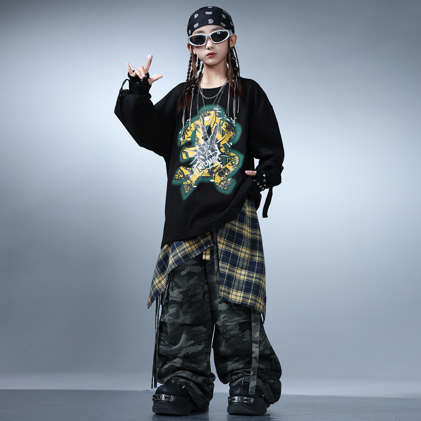 hiphop街舞穿搭宽松女童表演服