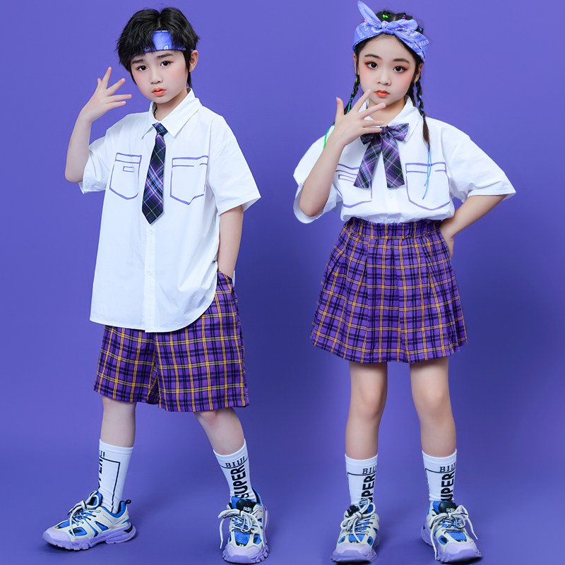 吉他演出服男童男孩街舞表演服装儿童套装女童爵士舞六一乐队衬衣