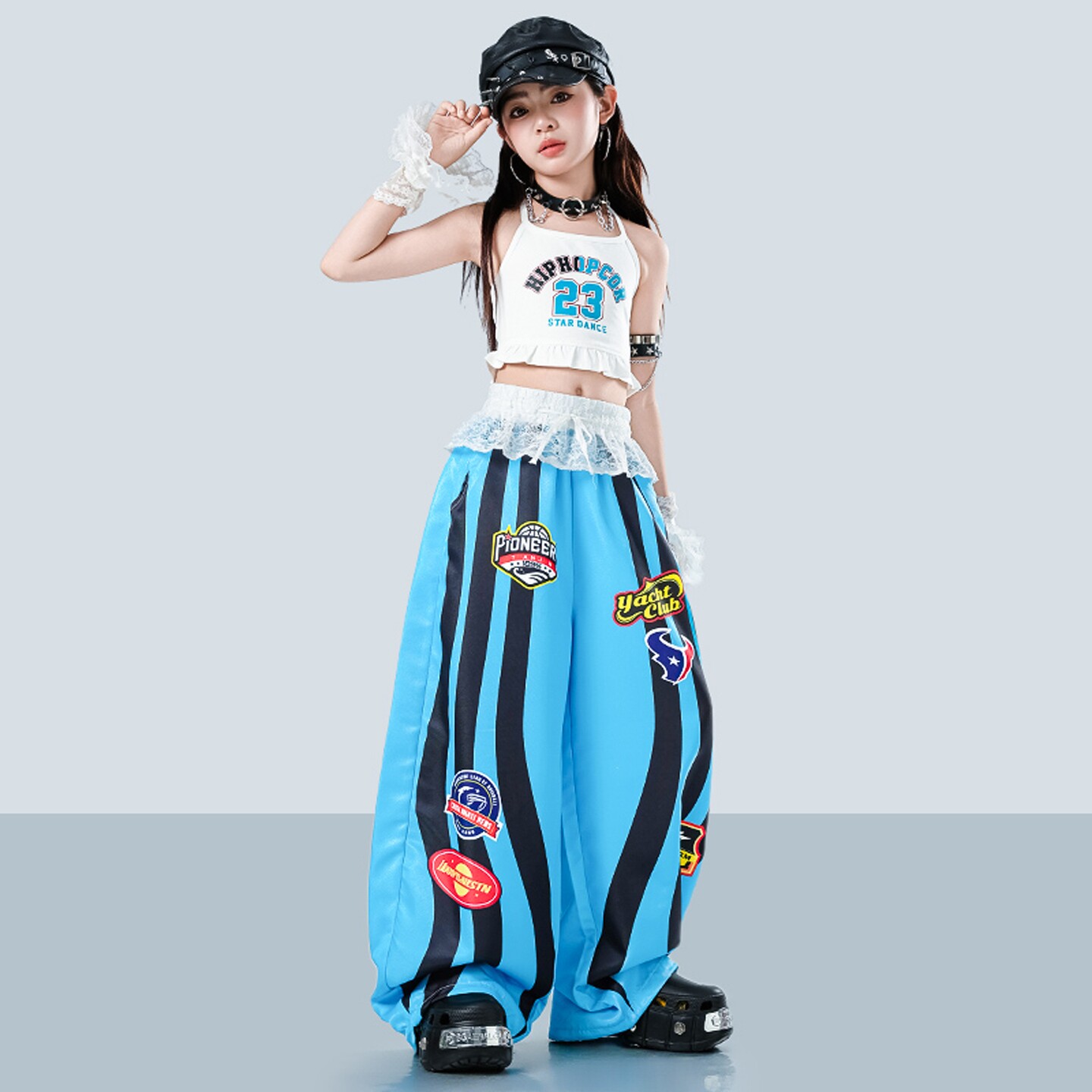 女童爵士舞服装白色背心嘻哈街舞演出服少儿潮酷表演服炸街练功服