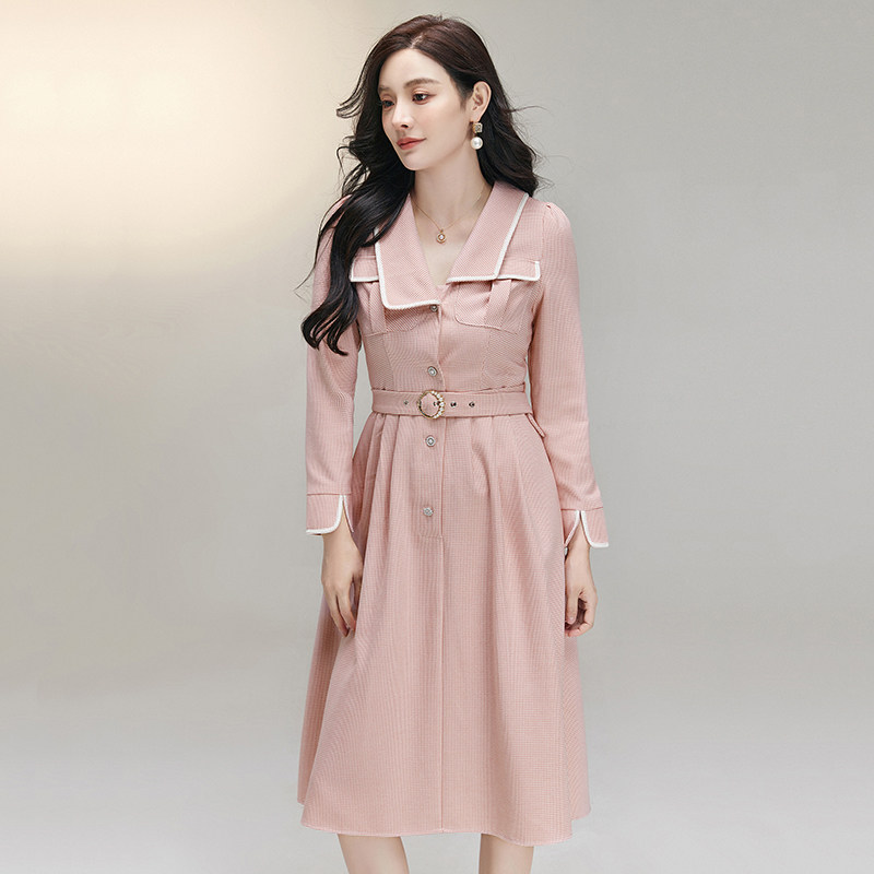 炳 品牌折扣女装特价清仓秋季甜美减龄长袖裙子紧身系带连衣裙