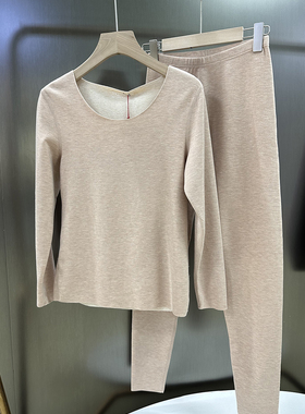 三针内衣女士羊绒桑蚕丝保暖无痕V领一片式内衣秋衣秋裤套装36707