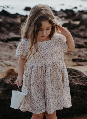 Caicaiai北欧风 2025新款儿童姐妹夏装纯棉碎花女童洋气连衣裙872